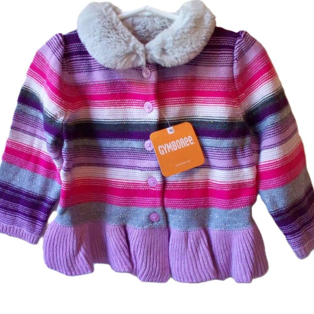 Gymboree Baby Sweater Sz 18-24 mths Striped Metallic Thread Purple Pink Gray NOS